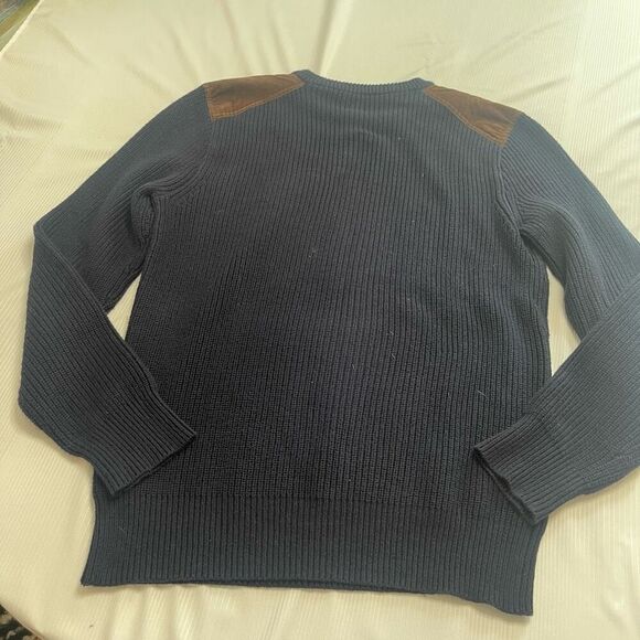J. Crew Navy Blue Woodsman Shoulder Patch Sweater Size Large - Picture 6 of 7